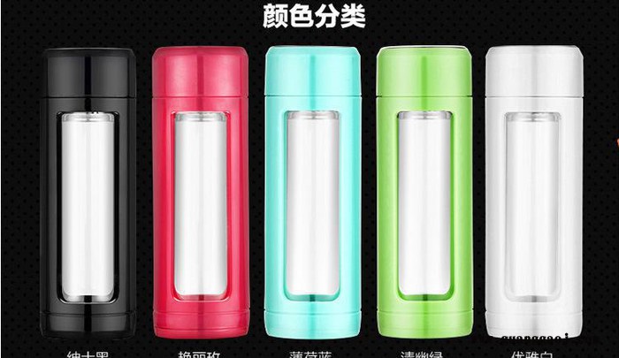 双层简约时尚玻璃杯 创意礼品塑玻杯 便携办公水杯图2