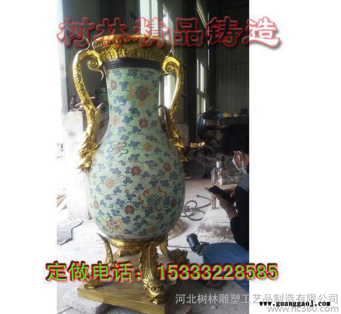 新办公室家居摆件工艺品礼品仿古景泰蓝摆件紫铜花瓶定制图3