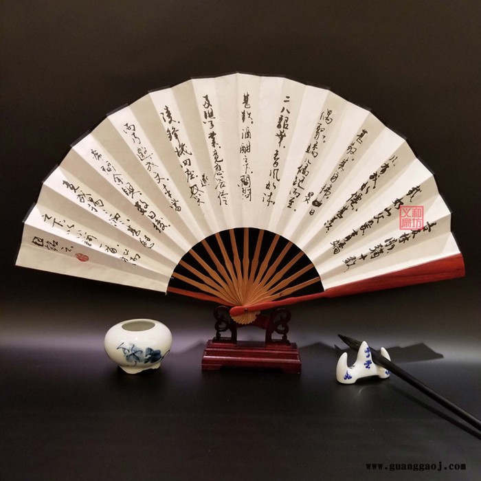 义和礼品折扇定做红木乌木红酸枝宣纸扇定制黑檀木扇子企业定订做广告广告扇图2