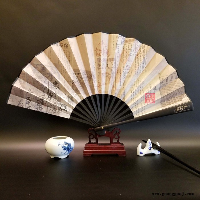 义和9寸黑玉竹宣纸折扇定做广告扇制作订做绢扇定制批发扇子厂家礼品 扇子定制 黑竹折扇图3