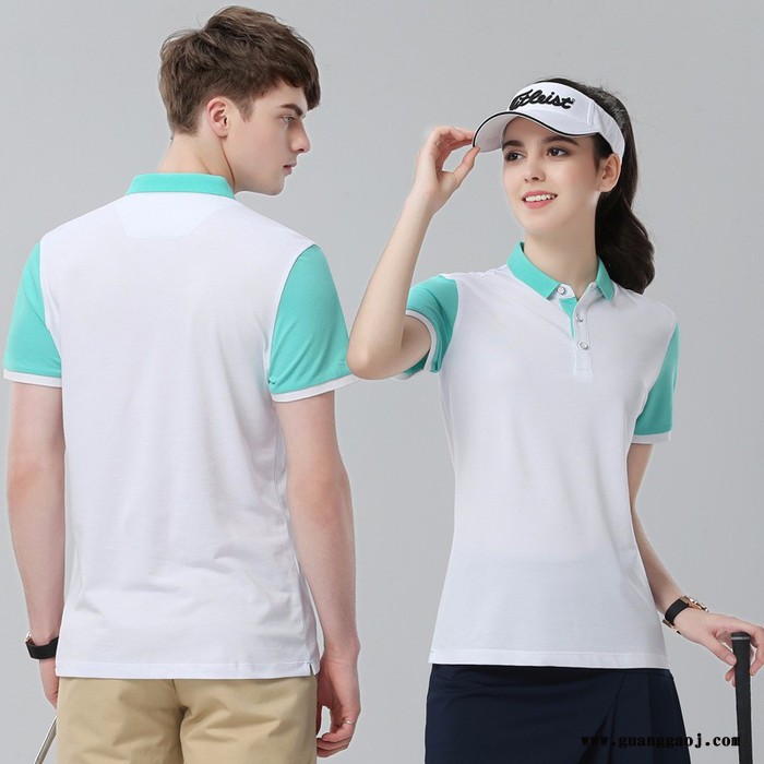 意欣服装 T恤衫 撞色拼接短袖翻领t恤广告衫插件翻领POLO衫 男女同款 可定制