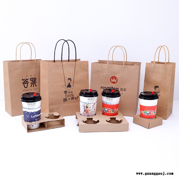 牛皮纸袋 定制外卖打包袋 服装购物礼品袋 礼盒包装袋 打包奶茶手提袋 logo印刷手提袋图2
