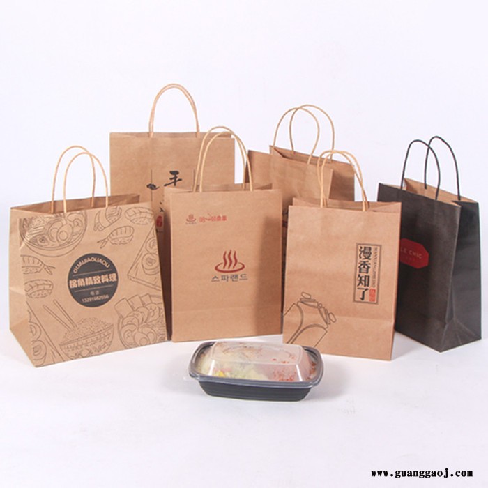 食品外卖打包袋 牛皮纸袋 手提打包袋 烘焙手拎袋 礼品包装袋 定制订做图4