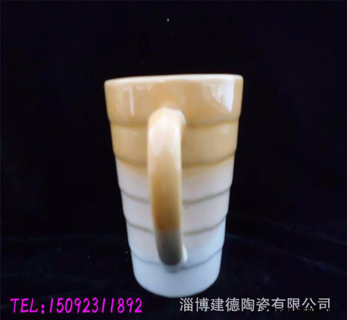 条纹马克杯带把手V型陶瓷杯简约早餐杯创意礼品杯定制图3