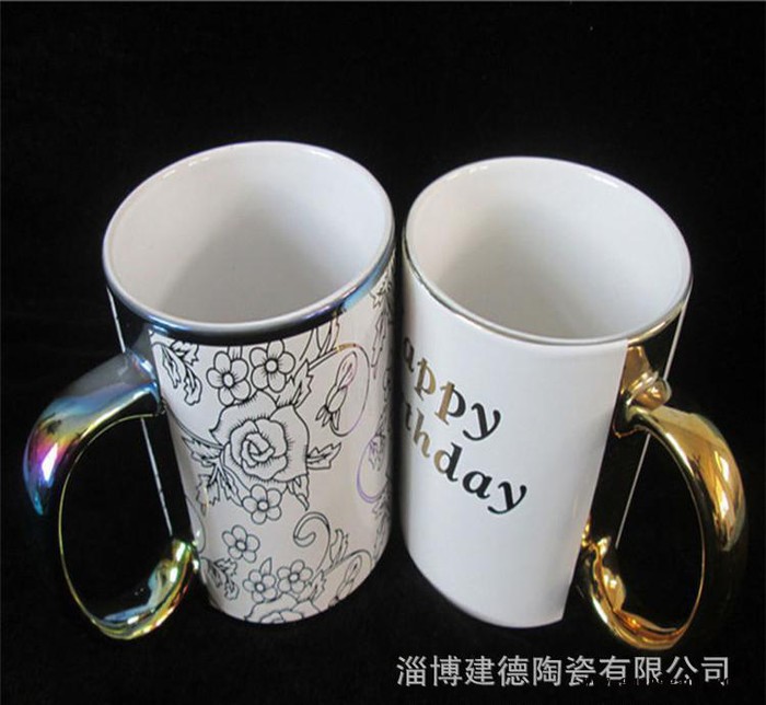 定制节日礼品创意马克杯镀金镀银直身杯陶瓷咖啡杯时尚茶水杯图2