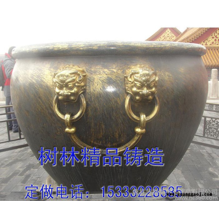 特价开光狮首缸锡精铜故宫仿古纯铜水缸 故宫铜缸 鱼缸 招财风水太平缸铜雕仿古大水缸定制纯铜风水摆件仿古纯铜工艺品礼品铁图2