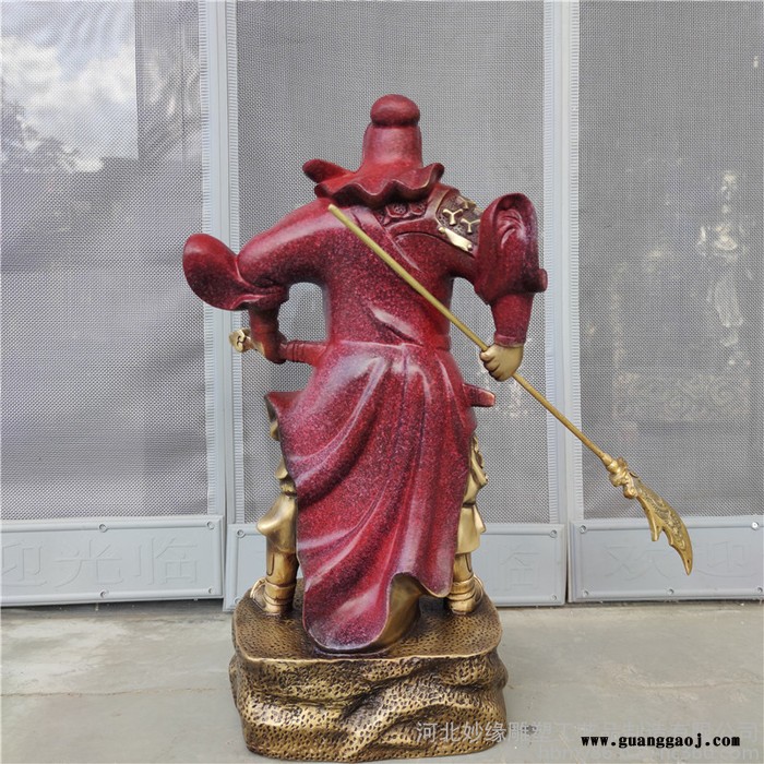 纯铜横刀九龙关公铜像 供奉开业大吉摆件关于武财神  黄铜骑马客厅乔迁礼品关二爷  妙缘铜雕定制 全铜武财神图2