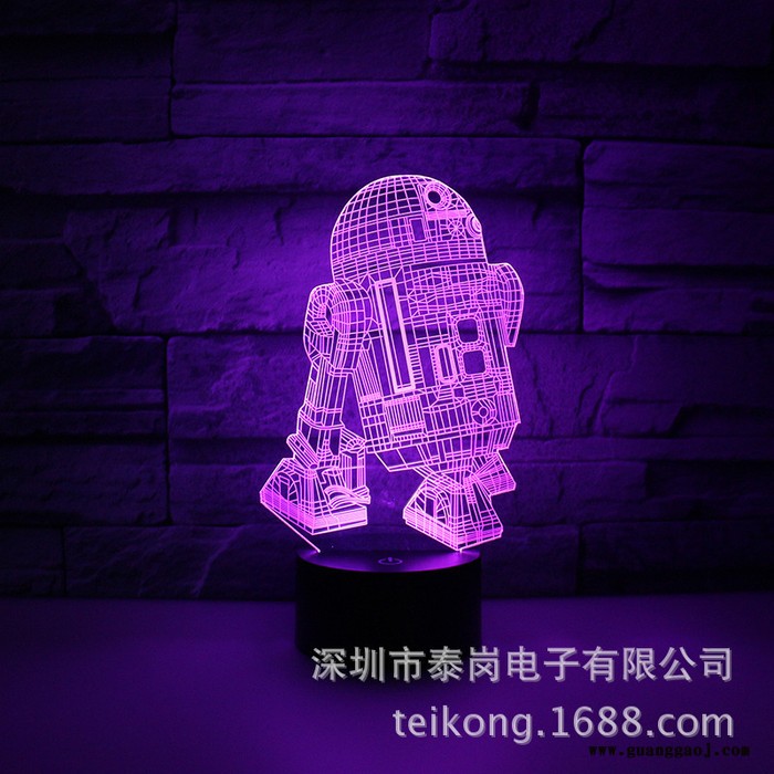 直销3D立体七彩R2D2机器人小夜灯 亚克力导光板装饰用小夜灯图3