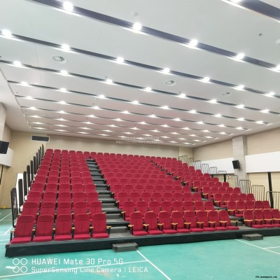 电影院软包自主折叠座椅 会议室带旋转写字板布艺礼堂椅 外国语小学伸缩性看台 戏台舞台看台 幼儿园舞台