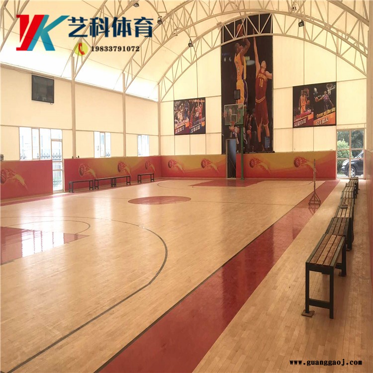 舞台木地板安装 篮球馆运动实木地板 企口硬木木地板 艺科体育地板图3