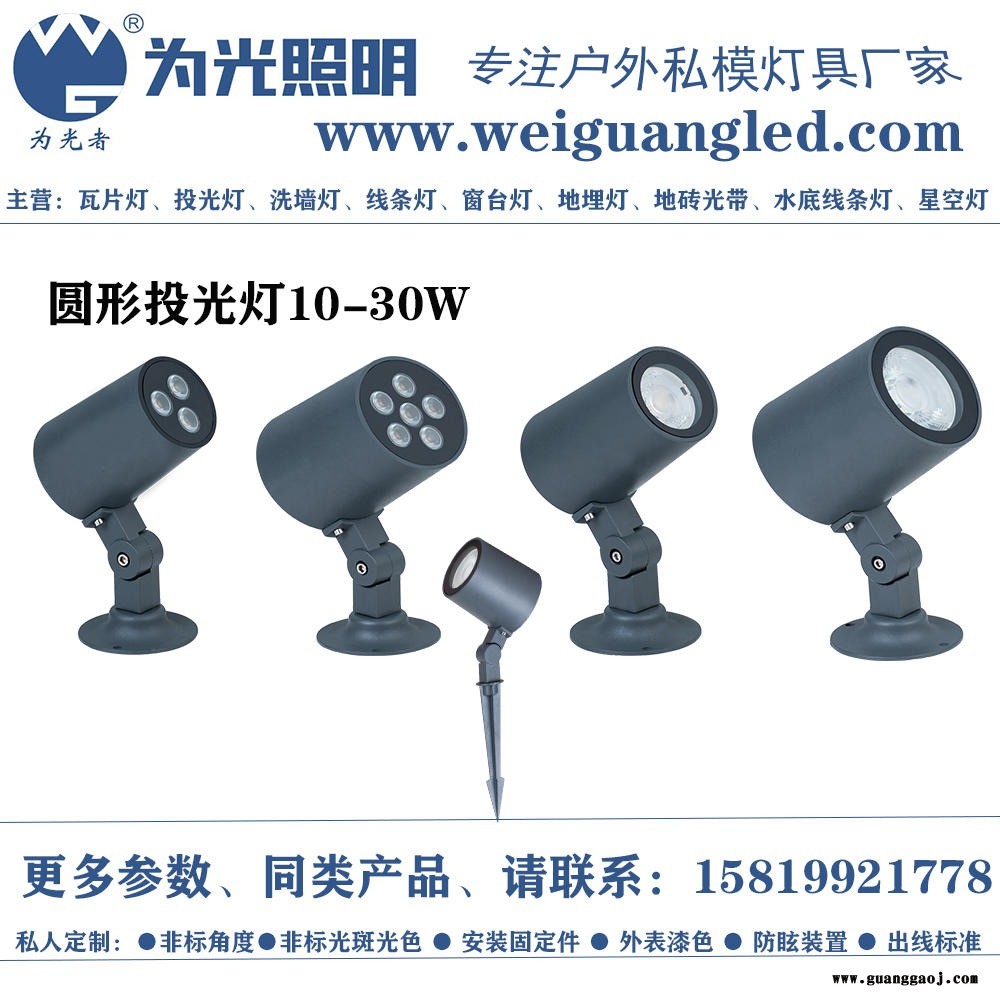 为光照明定制各种单色RGBW投光灯 出口标准LED投光灯厂家 10W20W30WCOB圆形可调光投光灯价格图1