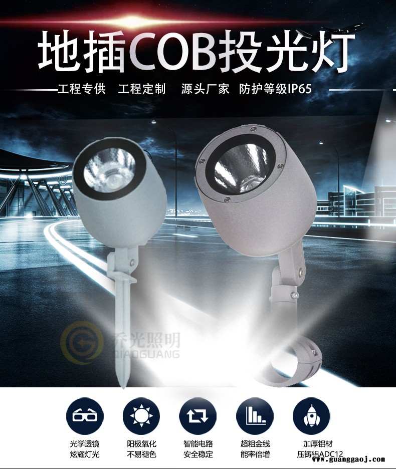 乔光照明 GB-DCD010 户外地插投光灯 10WCOB景观亮化LED投光灯 防水LED照树灯图2