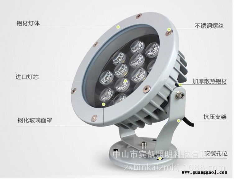 插地式LED投光灯泛光灯 led投光灯9w /18W大功率led投射灯 圆形防水投光灯图2