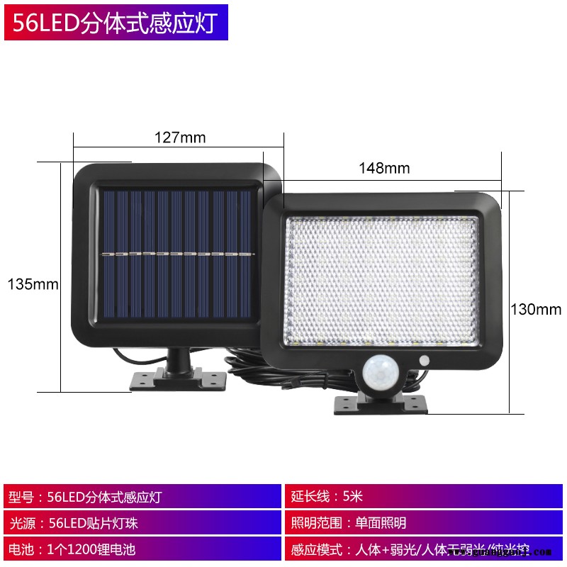 太阳能照明壁灯多种规格智能感应分体泛光灯庭院别墅小区花园厕所分体照明灯照明灯具图2