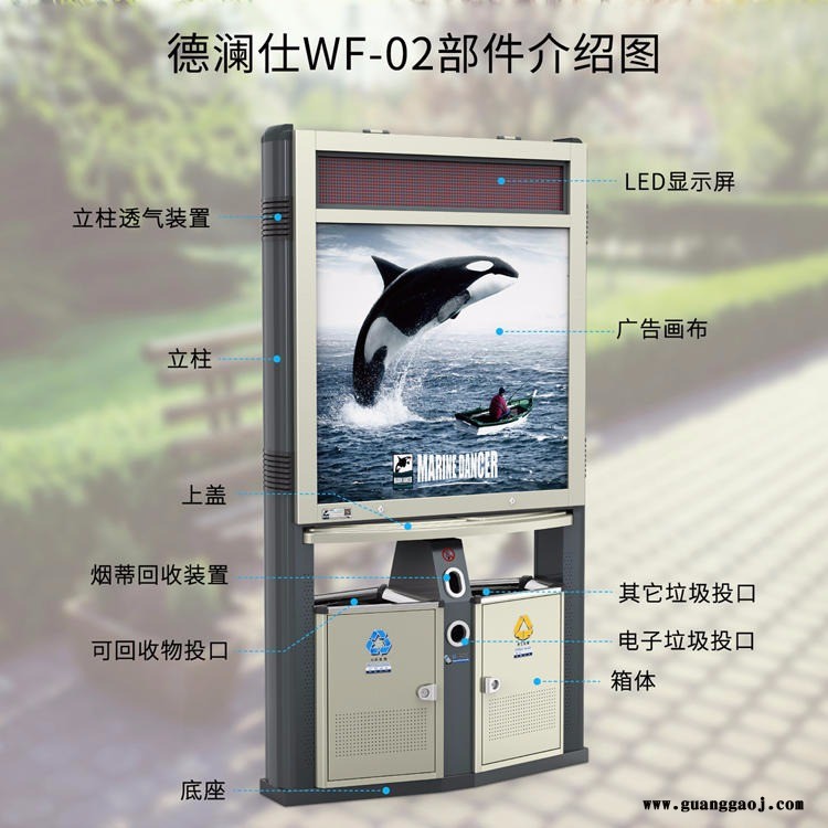 广告垃圾箱 LED显示屏 德澜仕品牌 厂家供应 高性价比街道广告果皮箱图5
