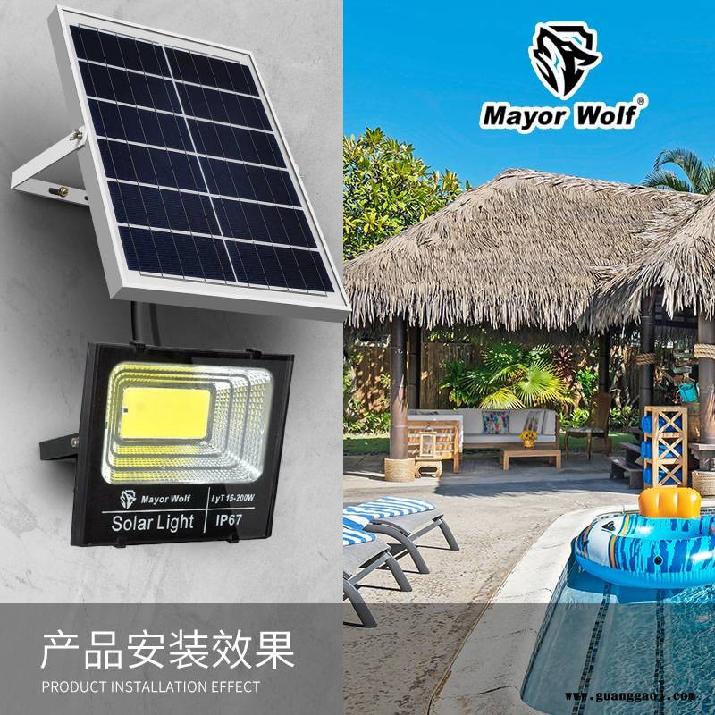 太阳能投光灯50W泛光灯农场鱼塘厂房照明路灯图3