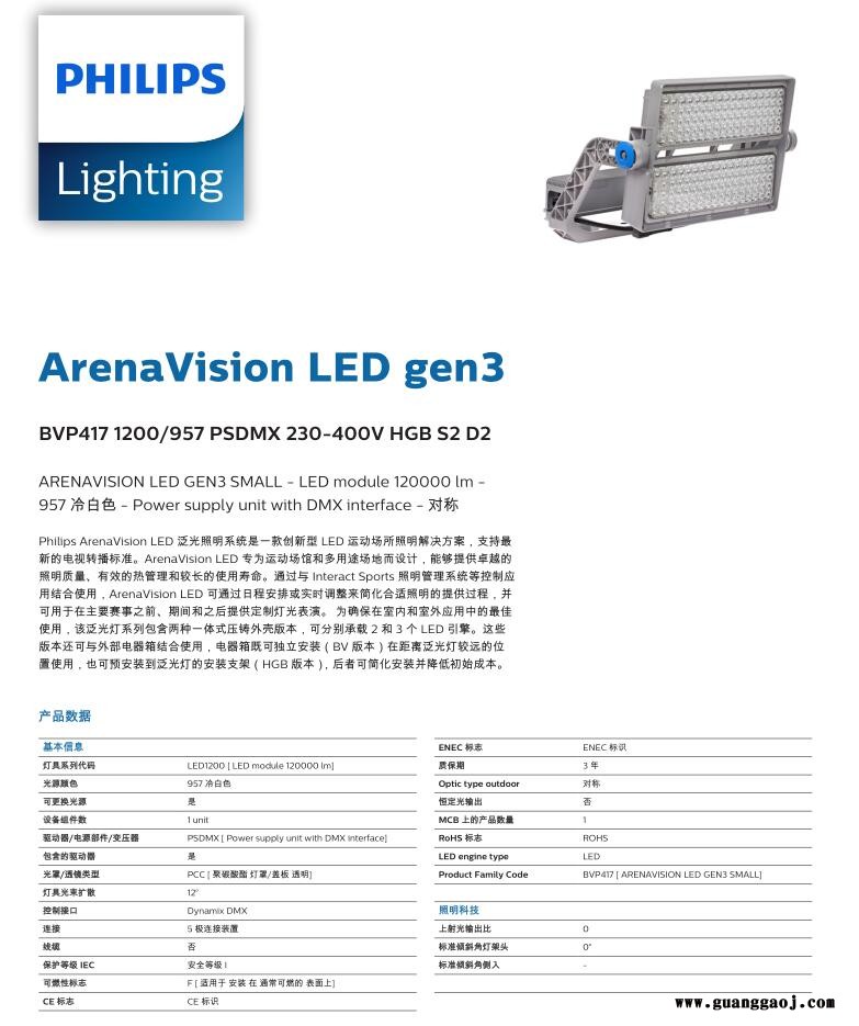 飞利浦BVP417 1200/957 PSDMX 230-400V HGB S2 D2泛光灯，LED投光灯，LED照射灯图2