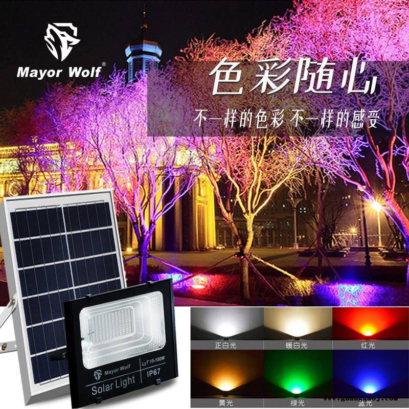 太阳能路灯100W彩色投光灯公园景观草坪泛光灯园林射灯图1