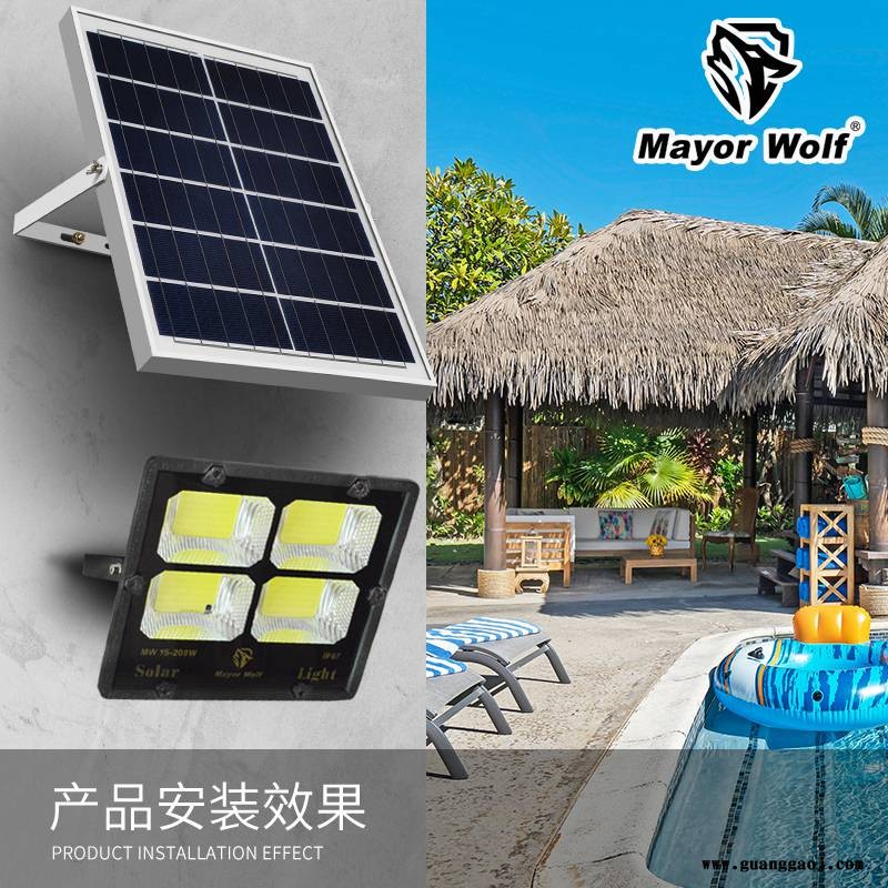 太阳能路灯厂家200W太阳能投光灯小区篮球场鱼塘工厂路灯图2