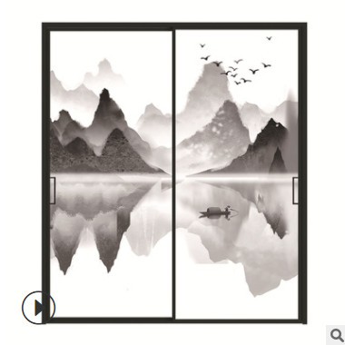 不透明丝娟山水画古风清新山水画uv打印夹胶膜厂家供应图2