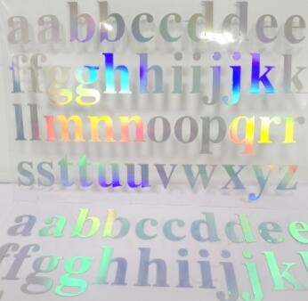 镭射膜小写字母刻字自粘即时贴不干胶七彩镭射PET刻字纸批发图2
