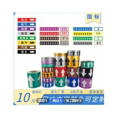 管道标识文字箭头流向反光化工天然气工业自来水介质色环指示贴纸
