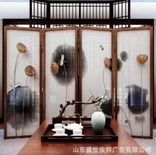 定制uv屏风隔帘窗帘卷拉式升降半透明遮光办公室中式电动山水画卷图2