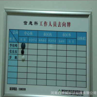 定制铝型材烤漆办公室单位工作人员去向牌厂家在岗员工岗位告知牌