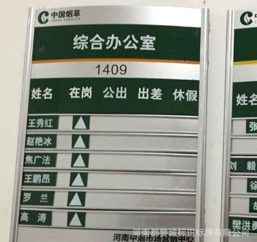 定制铝型材烤漆丝网印刷标牌工作人员去向牌岗位告知牌效能牌厂家