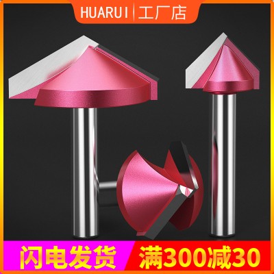 木工铣刀3D刀V型倒角90度120度130铣刀6柄雕刻机刀具实木板圆底刀