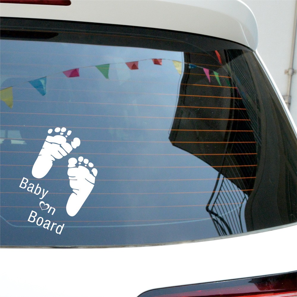 定制外贸脚印BABYONBOARD耐高温防水搞笑雕刻创意个性反光车贴图3