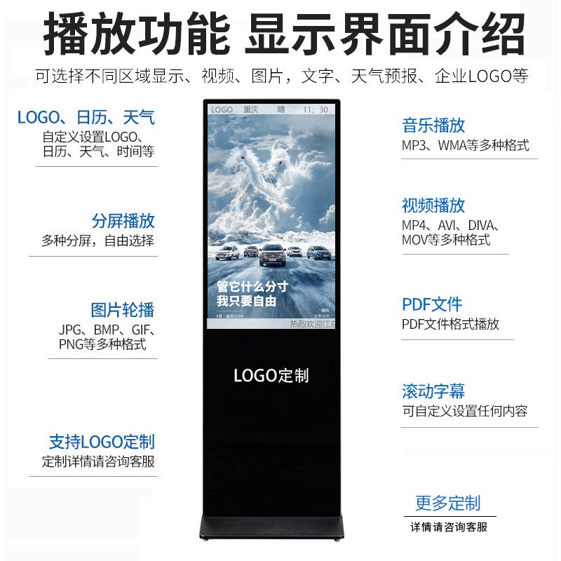 15.6/18/22/32/43/50/65寸立式落地广告机高清壁挂电梯网络显示屏图3