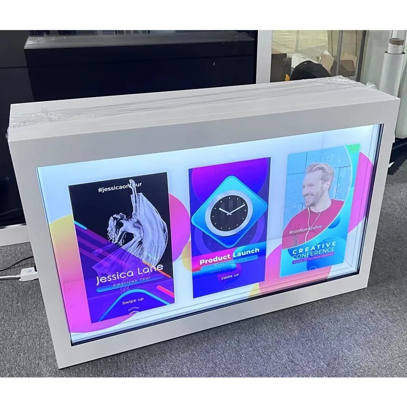 展厅首饰珠宝互动展柜液晶触摸显示屏3D透明橱窗展示柜广告一体机图2