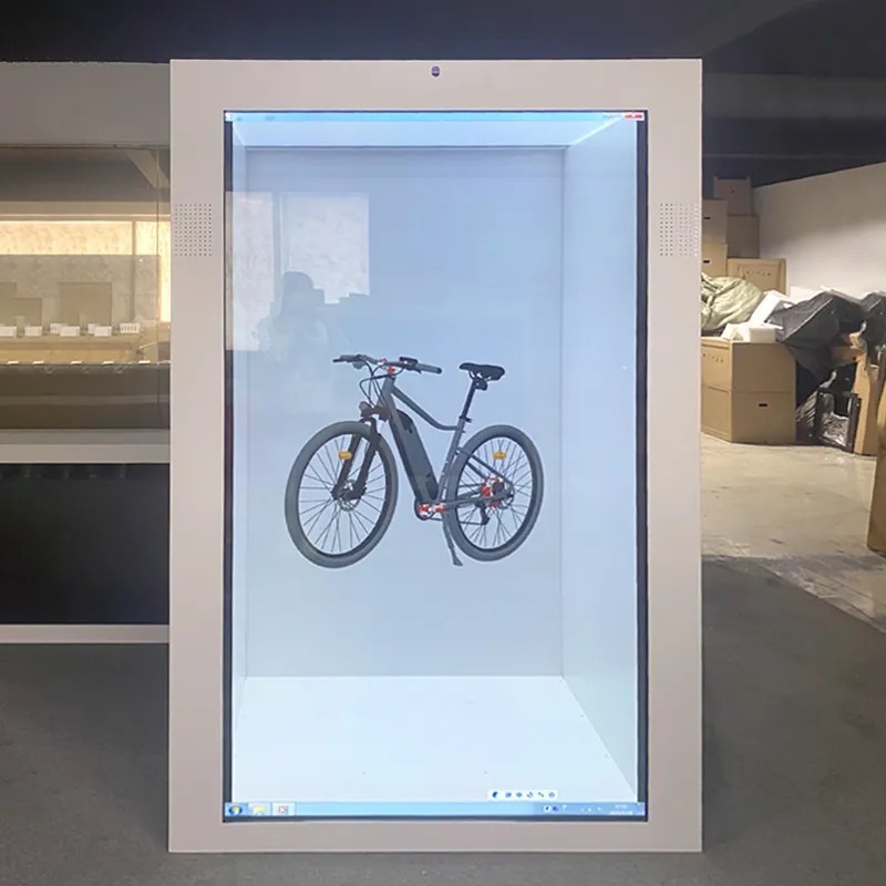 展厅首饰珠宝互动展柜液晶触摸显示屏3D透明橱窗展示柜广告一体机图3