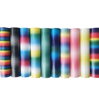 七彩渐变发泡刻字膜 彩色段彩泡芙3D立体热转印膜 条彩厚板烫画膜