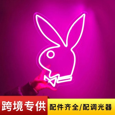霓虹灯兔子playboy卡通造型装饰灯卧室广告灯外贸跨境亚马逊商家