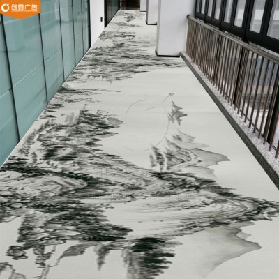 山水风景大型巨幅3d立体地贴自粘 走廊玄关20米30米长卷地贴画