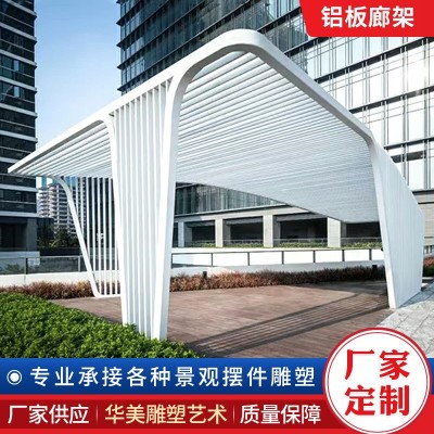加工定制大型户外不锈钢广场廊架钢结构公园长廊庭院凉亭铝板廊架