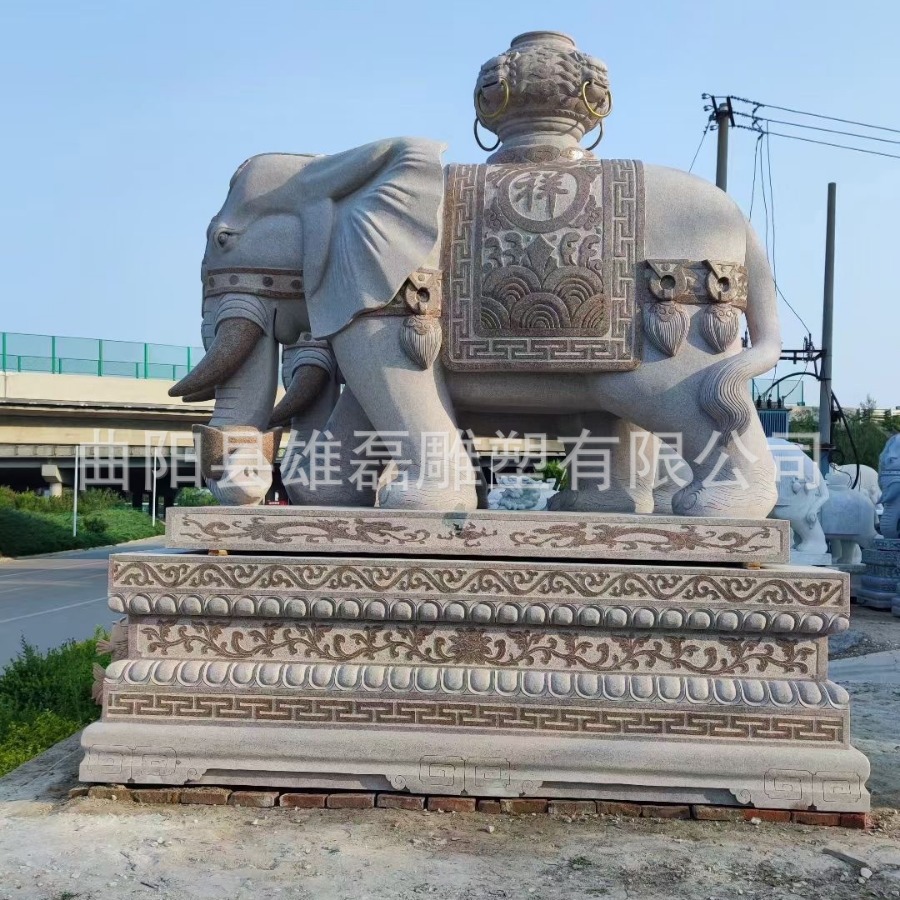 石雕大象一对门口摆放六牙大象庭院别墅酒店动物装饰雕塑厂家批发
