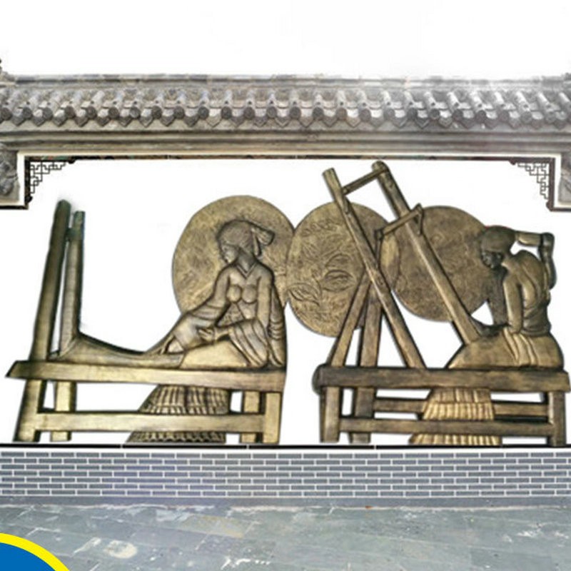 玻璃钢农耕织布雕塑主题仿真园林景观人物文化墙仿铜装饰雕塑图2