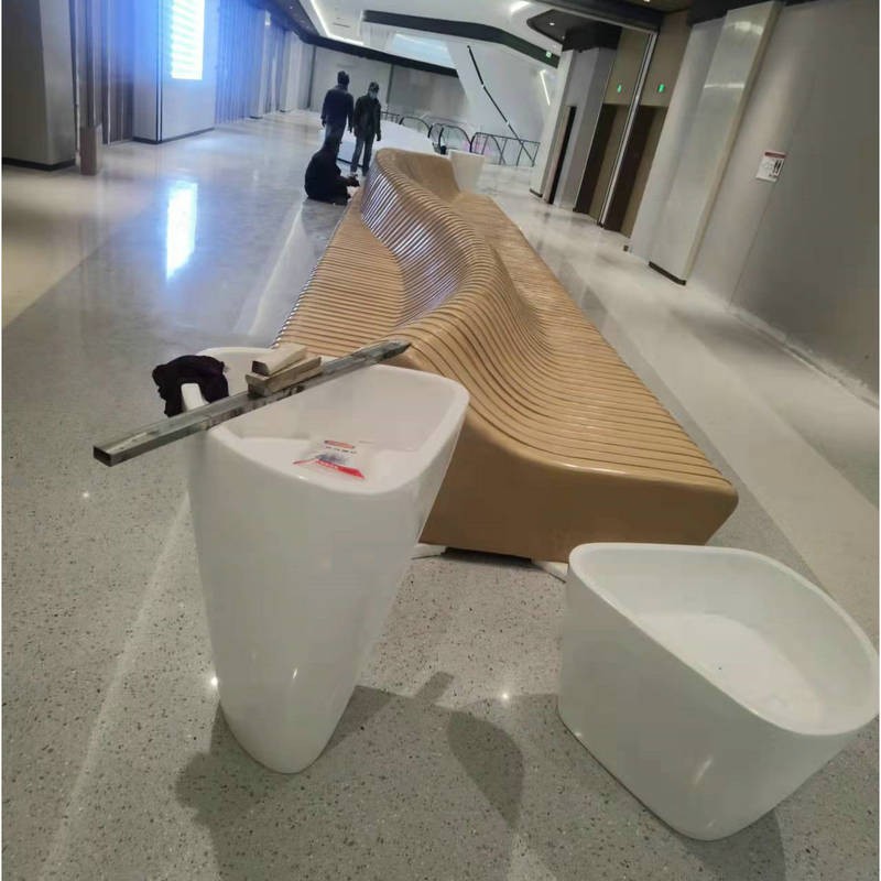 玻璃钢坐凳木纹景观休闲座椅大型学校发光园林种植池座椅户外坐凳图3