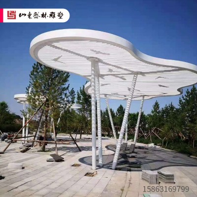 不锈钢廊架雕塑厂家加工定制户外简易木纹金属凉亭异型景观廊架