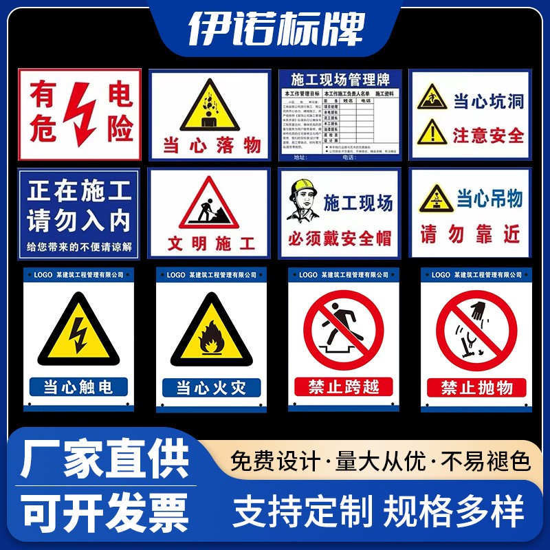 定制安全标识牌警告警示牌危险标志提示牌禁止抛物工地安全标语牌图3