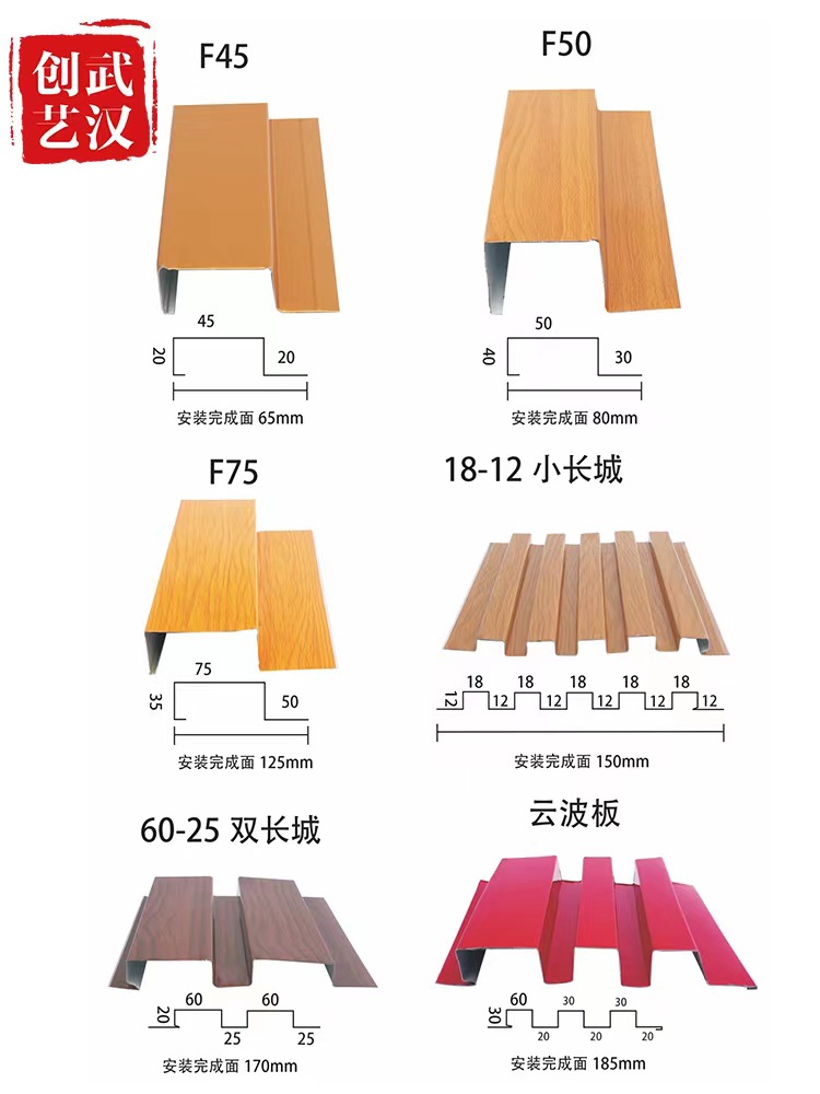 F45长城板铝合金F75彩钢扣板广告招牌门头无缝扣板UV喷绘扣板