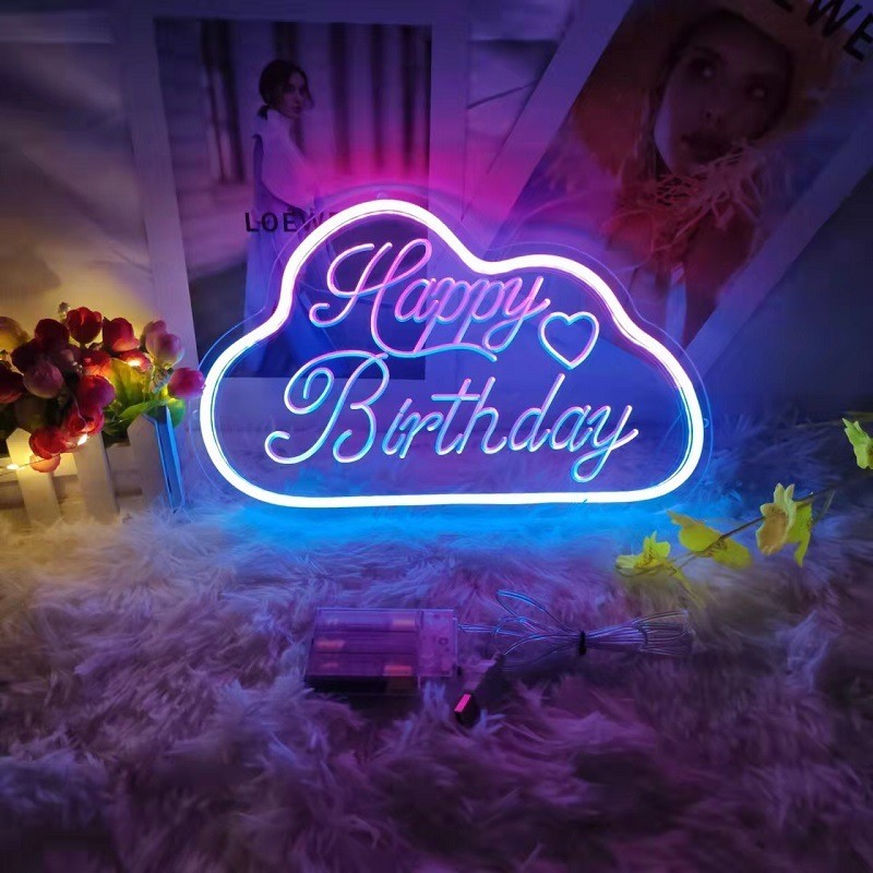 跨境新款生日快乐霓虹灯牌led创意生日蛋糕造型节日派对装饰灯USB图3