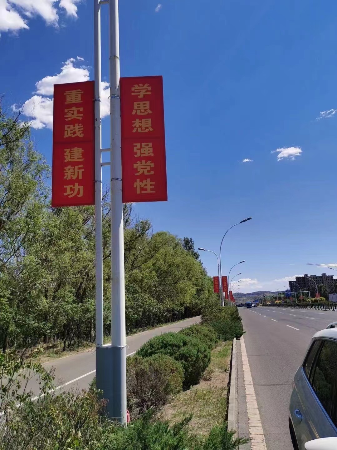 内蒙古道旗厂家定制户外双面灯箱宣传牌尺寸材质可选马路灯杆道旗